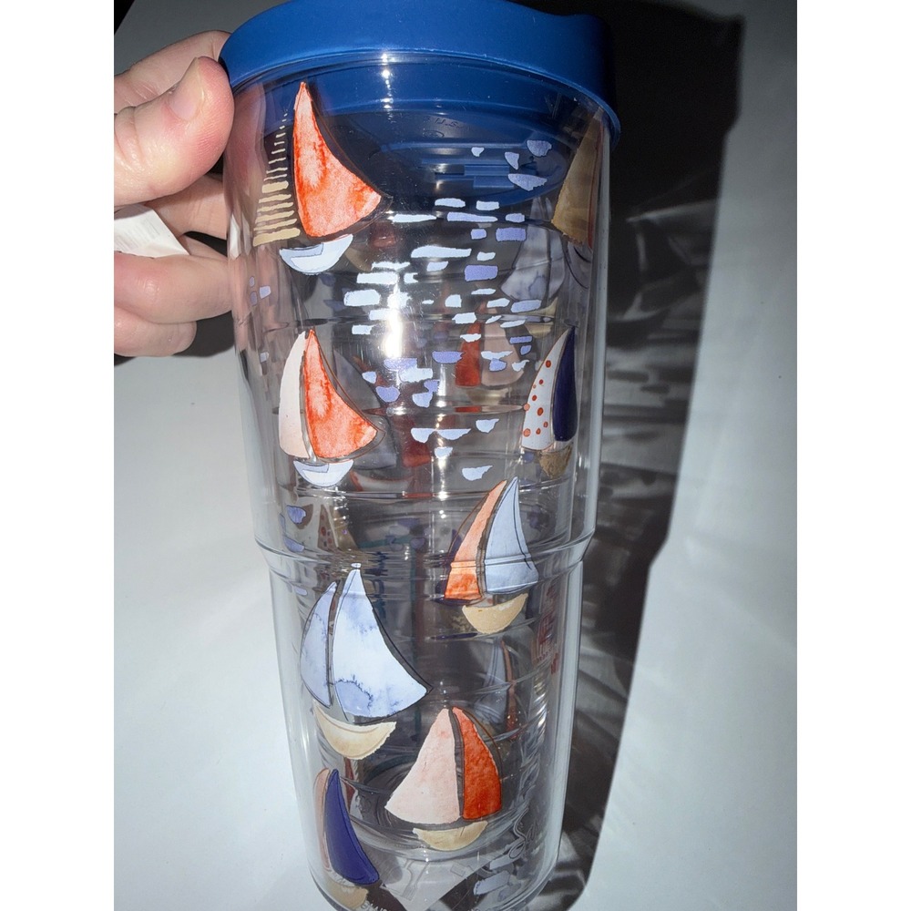 Tervis 24oz Insulated Tumbler Sunset Sail Nautical Sailboats Blue Lid New